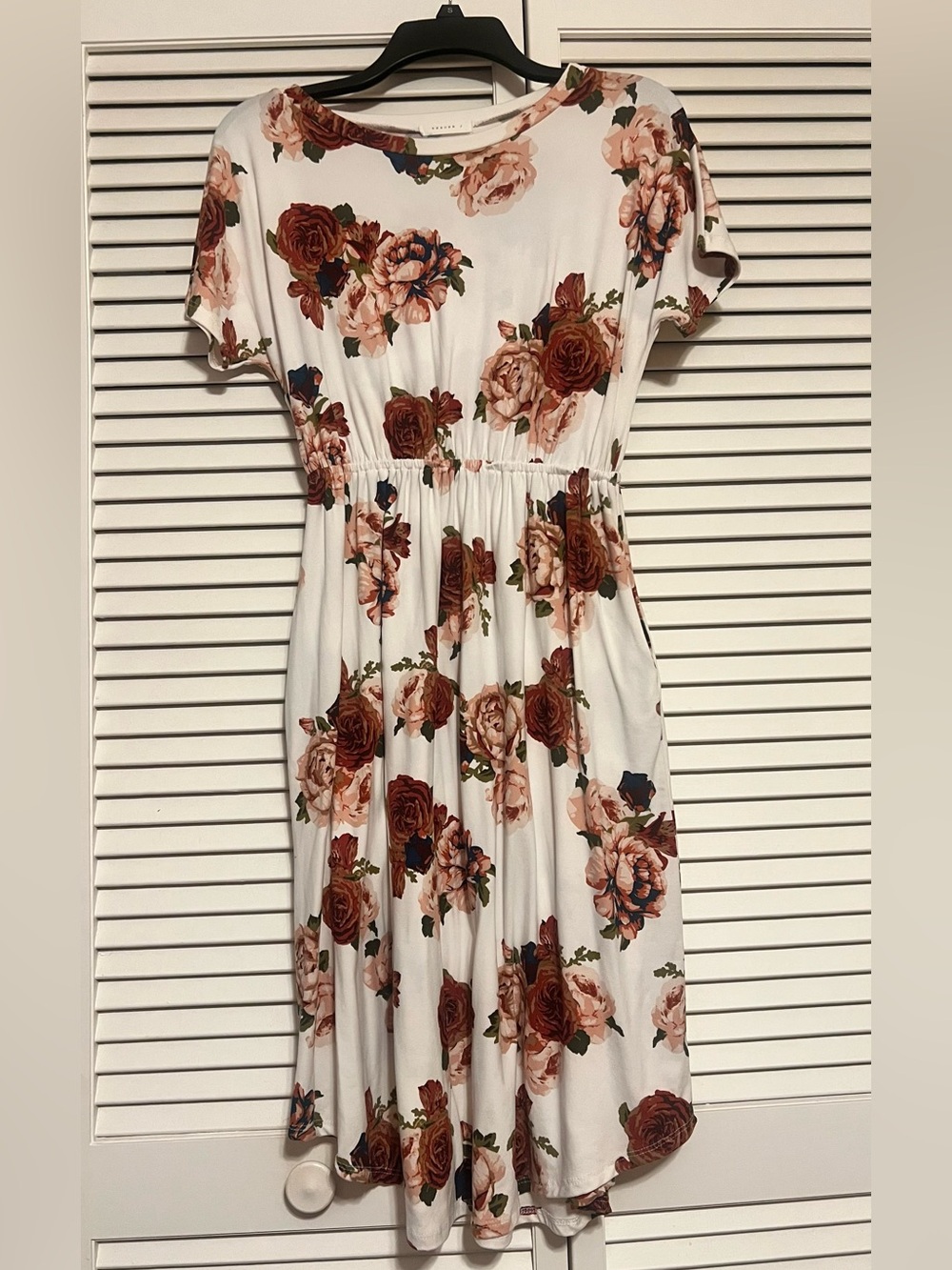 Reborn White Midi Dress with Rose Print